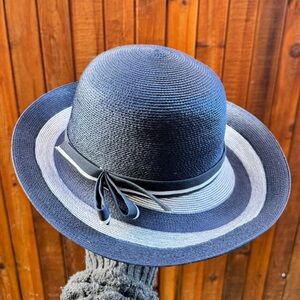 Vintage Navy and White Wide Brim Hat
